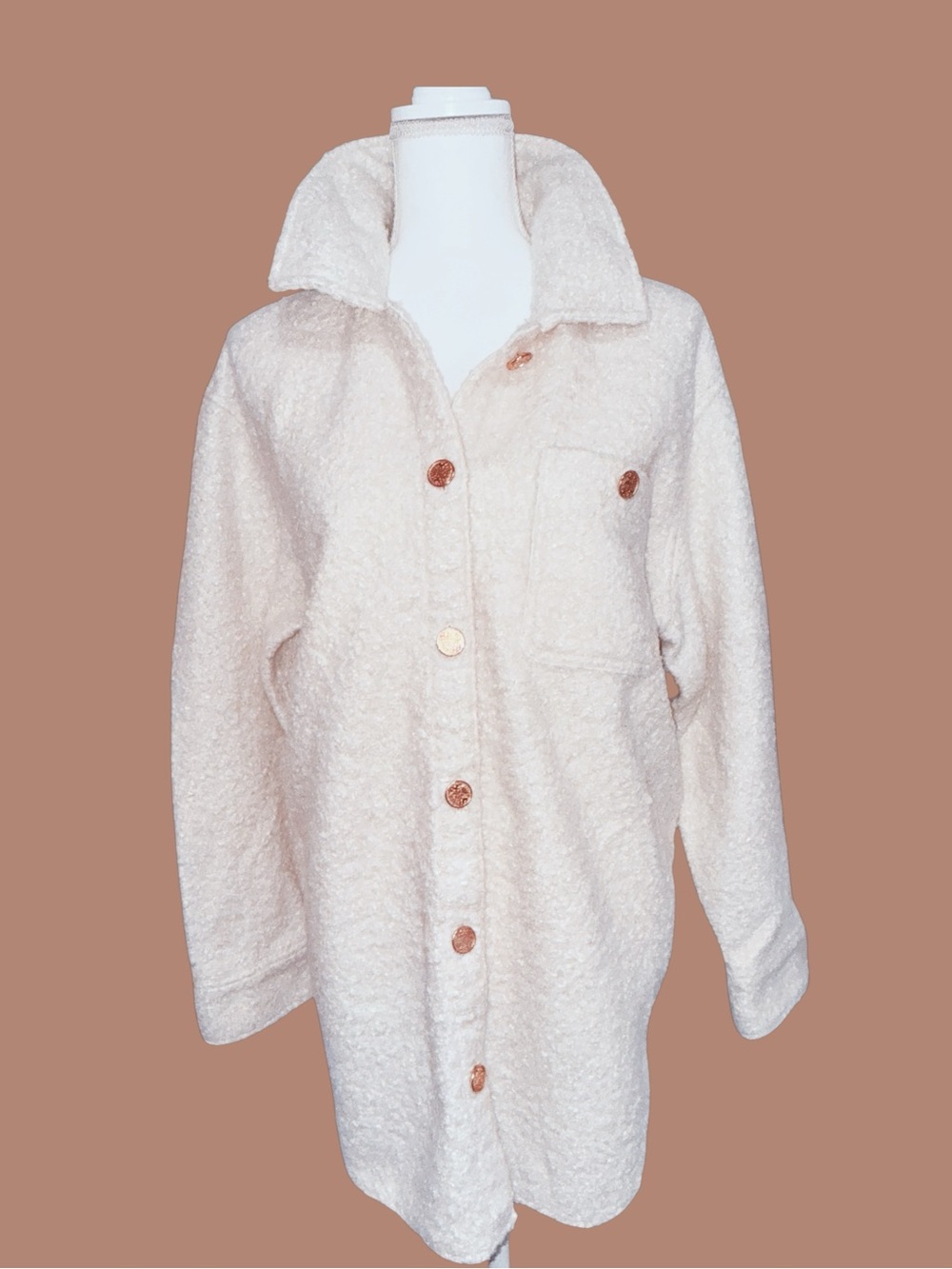 Express Cream Teddy Sherpa Button-Up Jacket